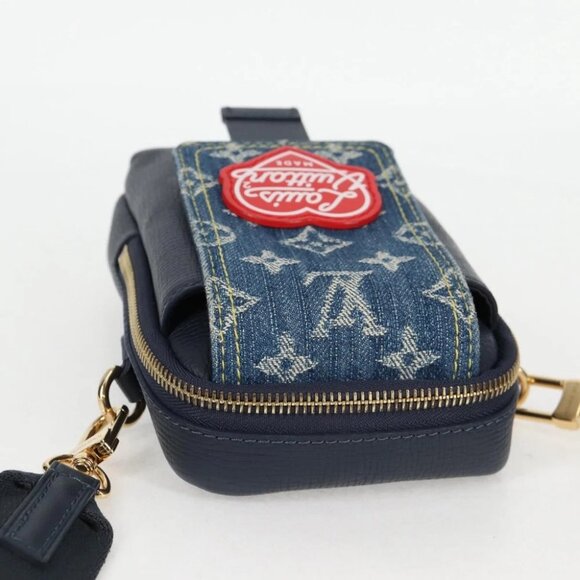 LOUIS VUITTON LV Squared Double Phone Pouch Blue M81060 LV Auth 132489M - Picture 7 of 14